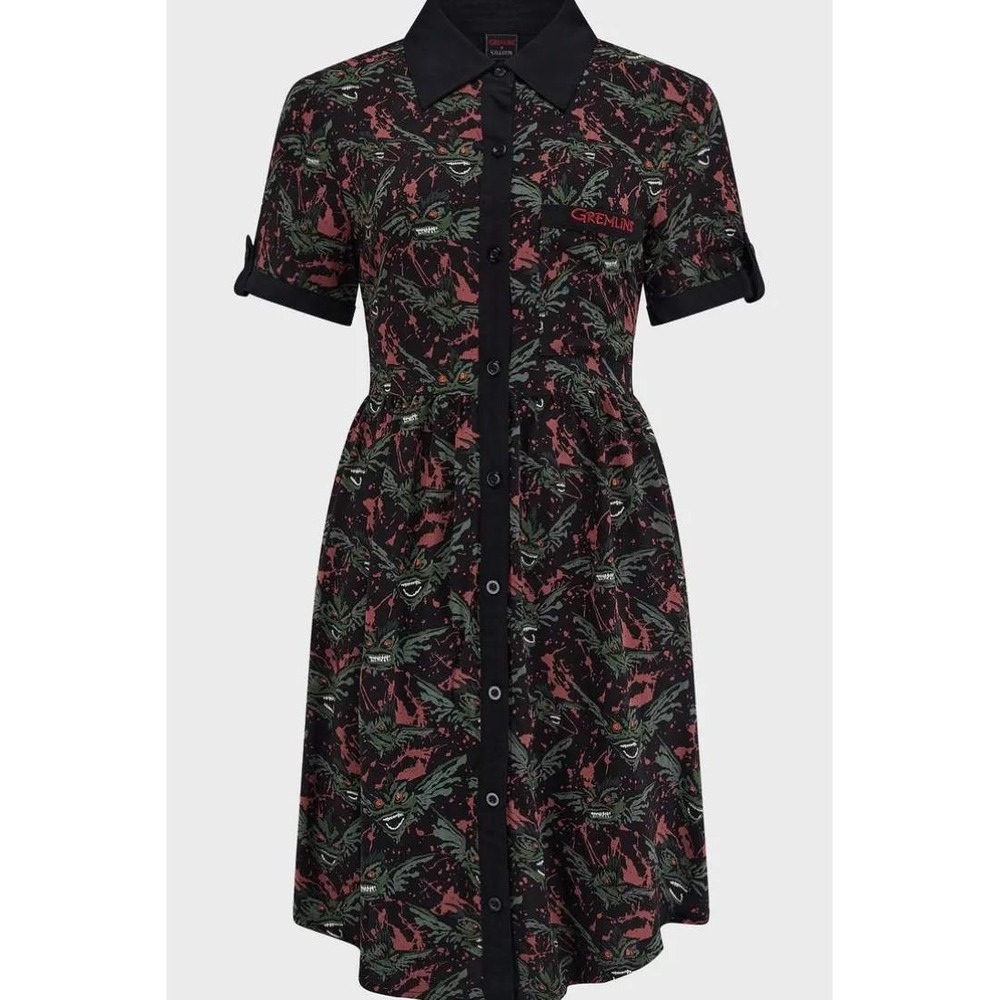 Gremlins The Gremlins Are Coming Shirt Dress Large Black Red Spooky Alt Goth